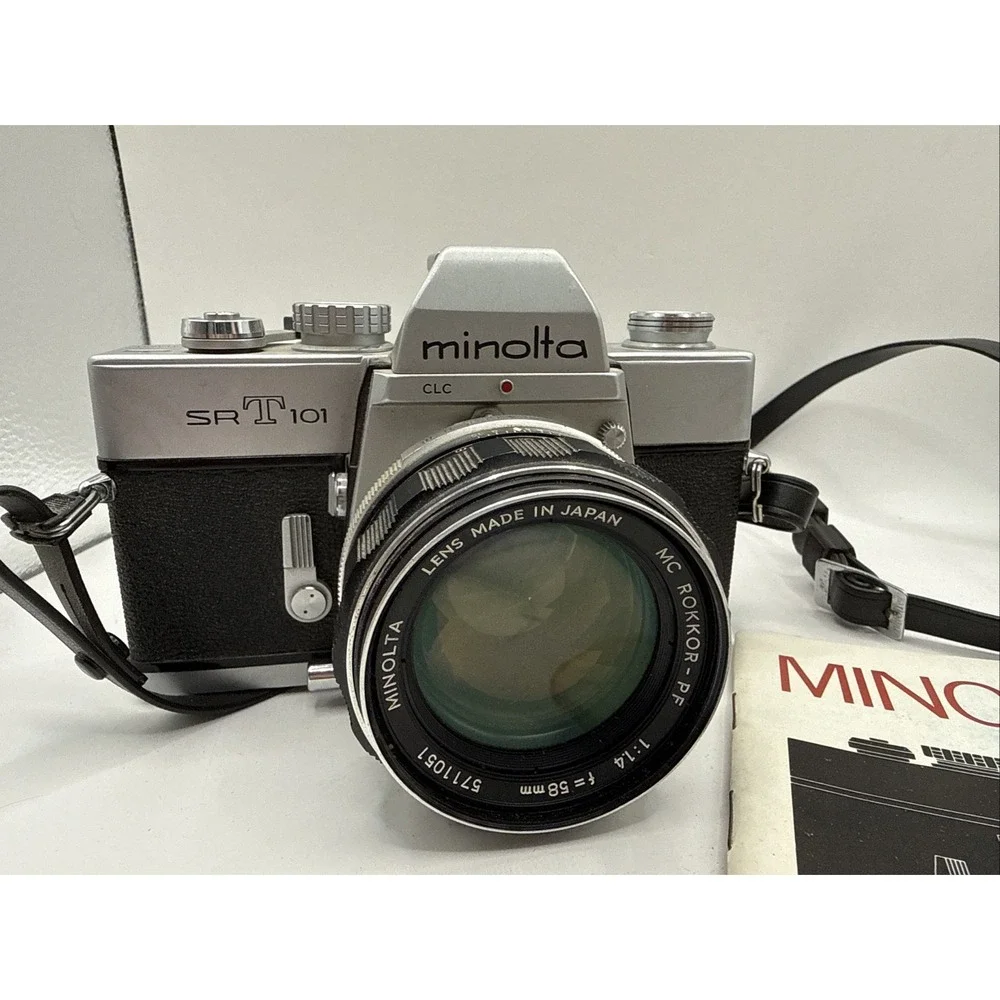 Minolta SRT‎ 101 SLR 35mm Film Camera & Case With MC Rokkor-PF f=58mm 1:1.4 Lens